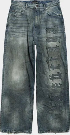 Balenciaga Men & apos;s Minimal Gothic Denim Baggy Wide-Leg Pants