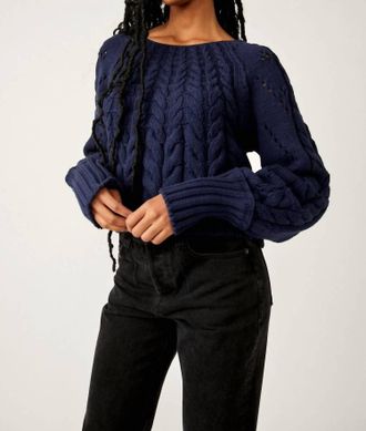 Free People Sandre Pullover Top In Navy