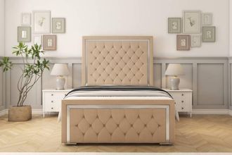 Sloomy Sofia Chrome Plush Bed Frame With 50 Upholstered Headboard in Stone | Size: Double