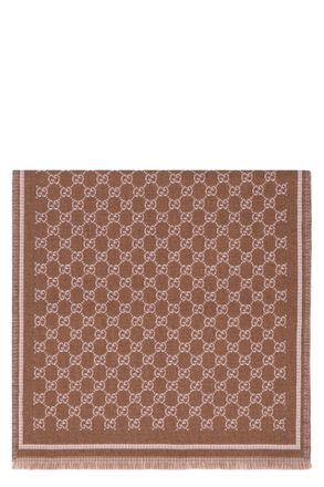 Gucci Womens Wool Scarf Gg Beige Ebony Beige-Ebony Beige/ebony Scarfs