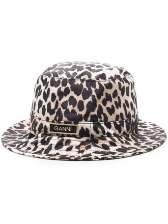 Ganni leopard-print bucket hat - women - Cotton/Recycled Polyester - XS/S - Brown