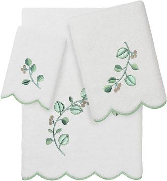 Linum Home Textiles 100% Turkish Cotton Wild Branch Scallop 3Pc Embellished Towel Set
