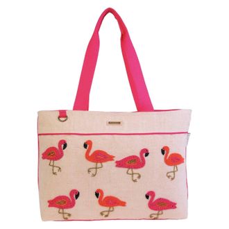Sun N Sand Womens Beaded Flamingo Shoulder Tote Bag In Natural