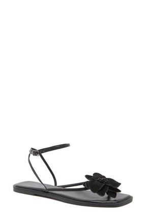 Free People Mismatched Magnolia Appliqu&eacute; Ankle Strap Sandal in Black Tide Leather at Nordstrom, Size 7.5