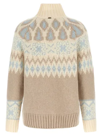 Herno Wool and Cashmere Blend with Norwegian Jacquard Sweater - Beige