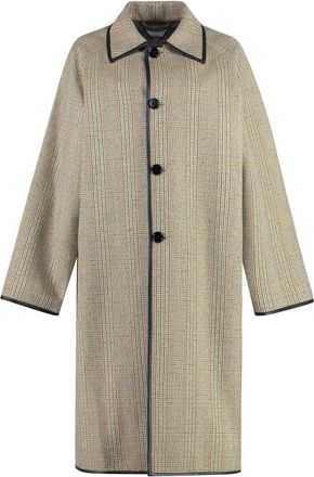 Bottega Veneta Single-Breasted Coats, female, Beige, Size: 2XS Prince-of-Wales Wool Coat