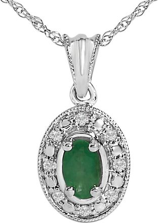 House of Brilliance Haus Of Brilliance Colorful Gemstones 14K 0.35 Ct. Tw. Diamond & Emerald Pendant Necklace