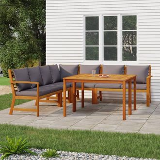vidaXL Juego Comedor Jard&iacute;n Y Cojines 7 Piezas Madera Maciza Acacia Vidaxl