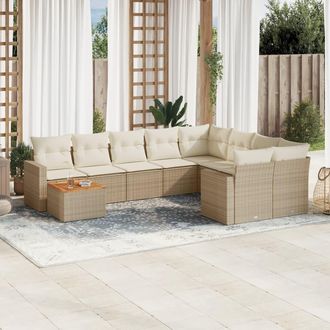 vidaXL Juego De Sof&aacute;s Jard&iacute;n Con Cojines Beige 10 Pzas Rat&aacute;n Sint&eacute;tico Vidaxl
