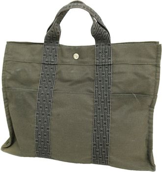 Herm&egrave;s Gray Nylon Tote Bag (Pre-Owned)