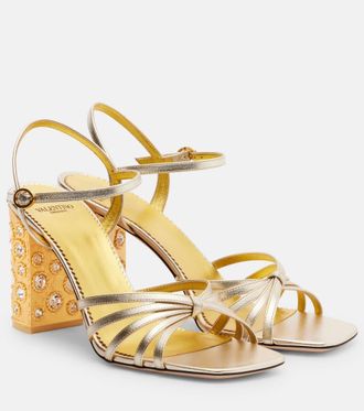 Valentino Garavani 90 embellished metallic leather sandals