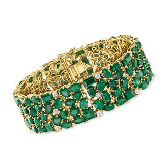 Ross-Simons Emerald and White Topaz Bracelet in 18kt Gold Over Sterling