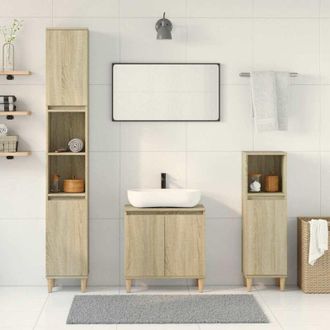 vidaXL Vidaxl - Set De Muebles De Ba&ntilde;o 3 Pzas Madera Contrachapada Roble Sonoma