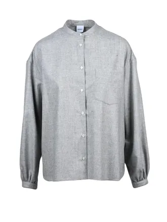 Aspesi Light Grey Virgin Wool-Blend Mandarin Collar Shirt