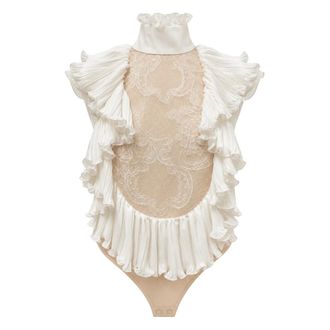 Elisabetta Franchi Bodysuit in Georgette en Kant - Dames - Tops - Wit - Maat: M Poliester