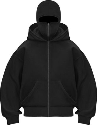 Generic Balaclava Hoodie for Men, Windproof Double Layer Zip Up Hooded Jacket with Face Mask, Cold Weather Motorcycle & Workout Travel Sweatshirt A-black