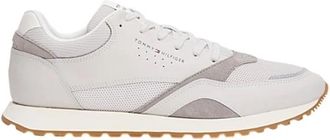 Tommy Jeans Grijze Leren Mesh Sneakers - Heren - Sneakers - Wit - 43 EU - Leer - Schoenen