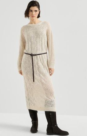 Brunello Cucinelli Dazzling abstract leaf knit dress in mohair and wool in Cream at Nordstrom, Size Xx-Large