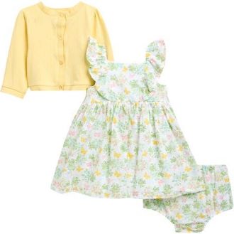 Little Me Garden Dress, Bloomers & Cardigan Set in Yellow at Nordstrom, Size 18M