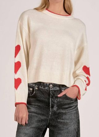 Elan Hearts Sweater Top In Red