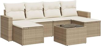 vidaXL Vidaxl - Set Sof&aacute;s De Jard&iacute;n 7 Piezas Y Cojines Rat&aacute;n Sint&eacute;tico Beige