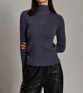 Line Jess 1/4 Zip Turtleneck Top In Oxford Blue