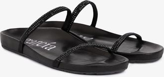 Pedro Garcia Fussbett crystal sandal in black leather | Amanda