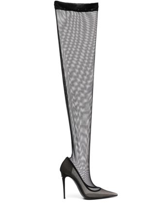 Dolce & Gabbana Lollo thigh-high tulle boots - women - Calf Leather/Elastane/Elastane/Polyamide/Polyamide/Viscose/Viscose - 39.5 - Black