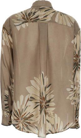 Brunello Cucinelli Womens Silk Shirt With All-Over Print - Beige Blouses