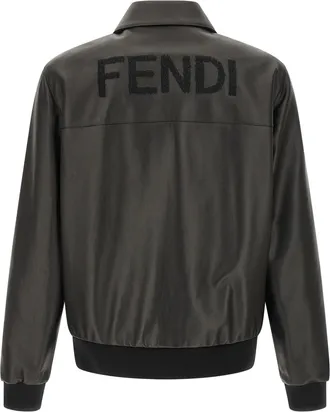 Fendi Mens Black Lamb Leather Jacket Clothing