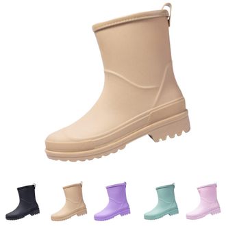 Generic Slip On Rain Boots for Womens Wellington Mid Calf Boots with Plush Lined Waterproof, Anti-Slip Ankle Snow Booties Ladies Winter Warm Outdoor Rain Shoe