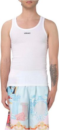 Versace Sleeveless Tops, male, White, 2XL, Ribbed Tank Top