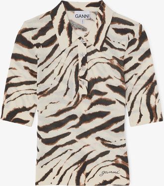 Ganni White Polo Shirt in Zebra Cotton - Size XXS Organic