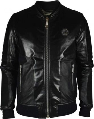 Philipp Plein Leren Bomberjack - Heren - Leren en Su&egrave;de Jassen - Zwart - M - Leer - Jassen