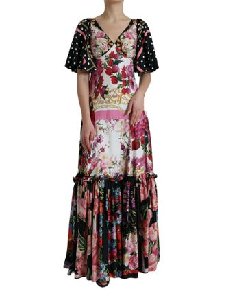 Dolce & Gabbana Womens Floralprint Silk Maxi Dress Dr281099 - White - Size EU 40 (Womens)