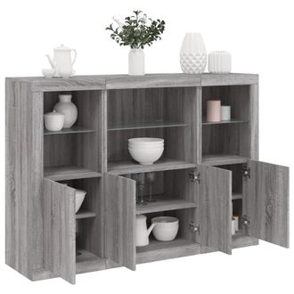 vidaXL Vidaxl - Aparador Con Luz Led 3 Pzas Madera De Ingenier&iacute;a Gris Sonoma