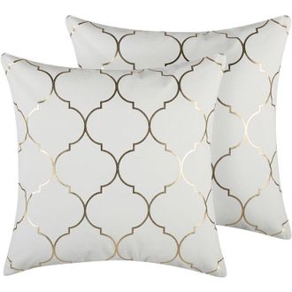 Beliani Conjunto De 2 Cojines Decorativos Blanco Patr&oacute;n De Tr&eacute;bol Marroqu&iacute; 45 X 45 Cm Glamour Alyssum