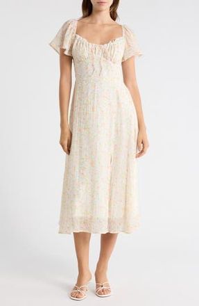 Lush Floral Flutter Sleeve A-Line Dress in Yellow Floral at Nordstrom Rack, Size Medium