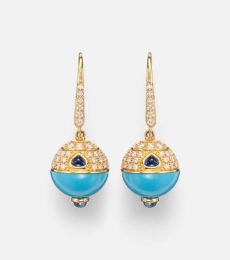 Marina B Pendientes de oro de 18 ct (750/1000) con turquesa, zafiro y diamantes