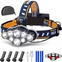 OEM Linterna Frontal Led Recargable, Ultra Potente Con 8 Led Y 18000 L&uacute;menes, Resistente Al Agua Y Ligera, Perfecta Para Acampar, Pescar, Espeleolog&iacute;a, Co