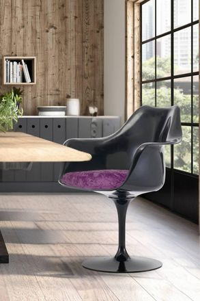 Fusion Living Black Tulip Armchair with Luxurious Cushion in Purple