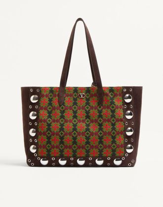 Valentino Garavani Borsa Shopping Grande Valentino Garavani Nellc&ocirc;te In Tessuto Jacquard Uomo MULTICOLOR/TESTA DI MORO UNI