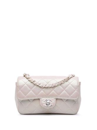Chanel 2000-2002 Mini Rectangular Classic Iridescent Lambskin Single Flap crossbody bag - White