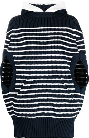 sacai striped knitted hoodie - women - Polyester - 2 - Blue
