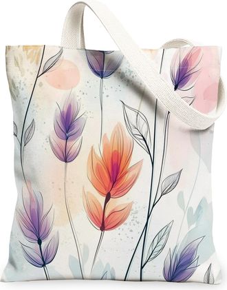 Generic Spring Luxury Lavender Canvas Tote Bag for Shopping 13x15, Cute Floral Wildflower Reusable Grocery Print Bag for Women Men, Flower Simple Aesthetic Pa