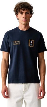 Aeronautica T-shirt met patch-detail - Heren - Tops - Blauw - Maat: L Katoen