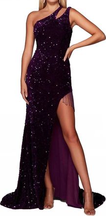 Alyce Paris Sequined One-Shoulder Prom Dress In Purple