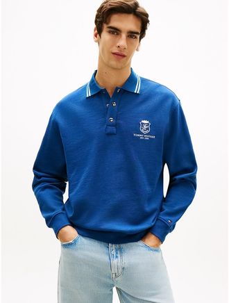Tommy Hilfiger Mens Monogram Crest Rugby Polo Sweatshirt - Blue - XL