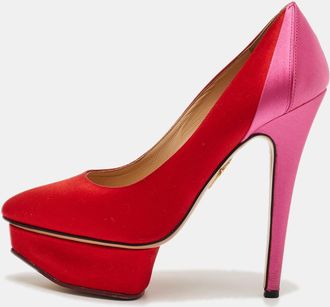 Charlotte Olympia Red/pink Satin Paloma Fan Pleat Platform Pumps