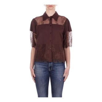 Blugirl Shirts, female, Brown, Size: XS Button-Front Shirt with Lace Details
